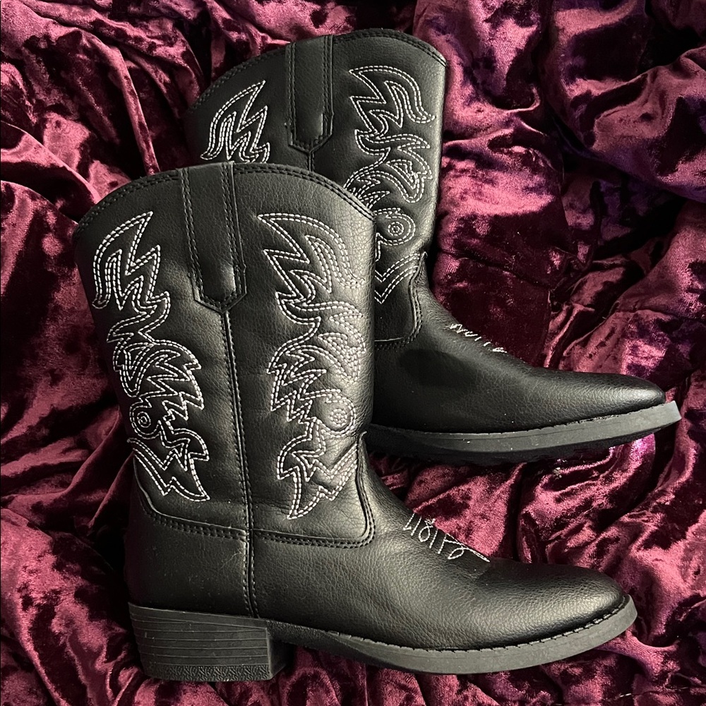 Deer Stags Black Embroidered Kids Boots